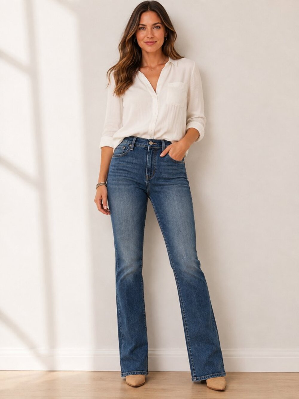 Hudson Blair High Rise Jeans 25 Medium Blue Stretch Straight Leg Denim